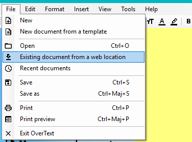 Document from an Internet location in the Menus